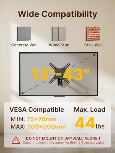 monTEK Full Motion Small TV Wall Mount for 13-43 Inch TVs up to 44 lbs