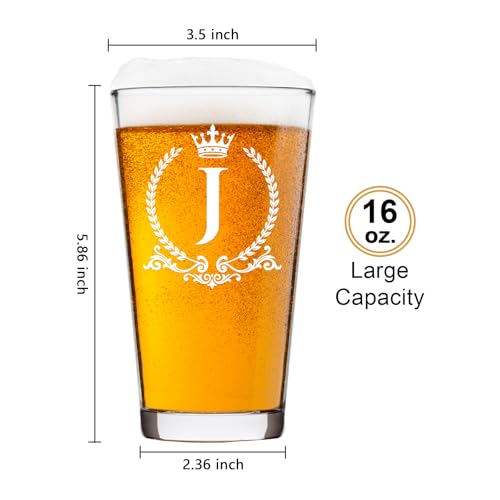 Personalized 16oz Monogrammed Beer Glass with Vintage Wooden Barrel Gift Box