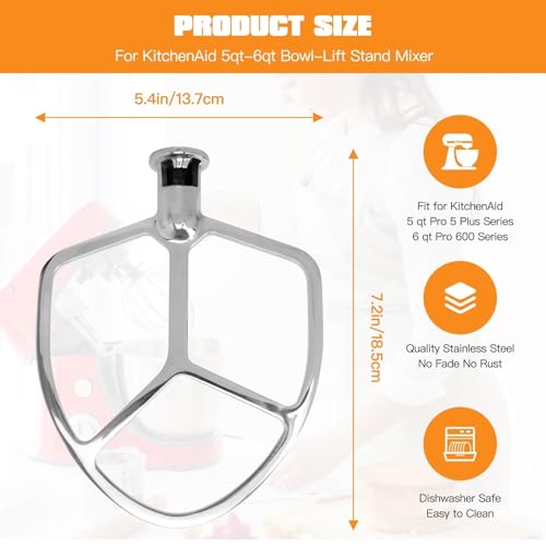 Stainless Steel Flat Beater Attachment for 5-6 Quart Bowl-Lift Stand Mixers