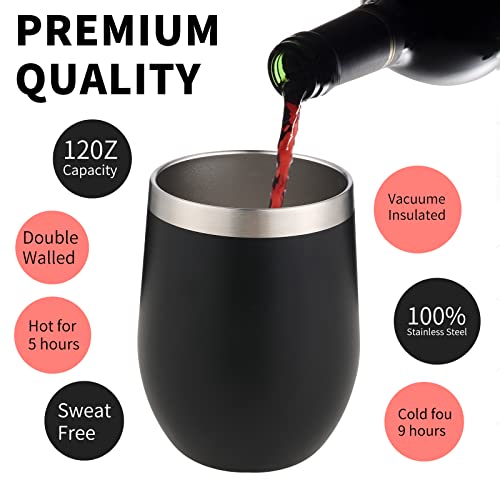 12oz Stainless Steel Wine Tumblers - Insulated Stemless Travel Cups, 4 Pack