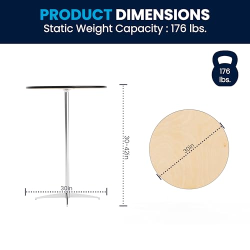 30-Inch Round Adjustable Height Cocktail Table, Wood Top Bar Table