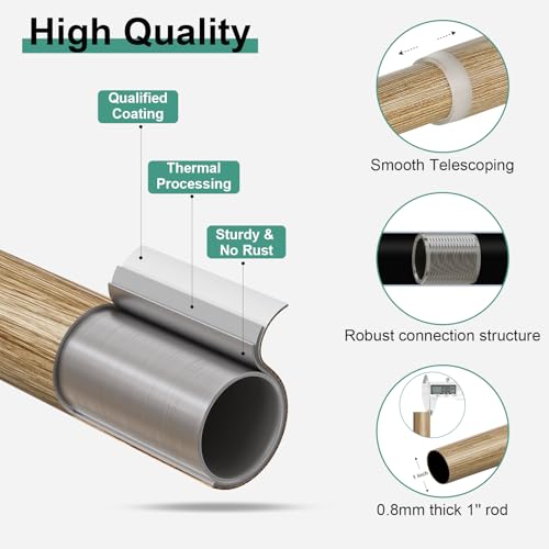 Rustic 1-Inch Heavy Duty Adjustable Curtain Rod Set with Wood Grain Finials