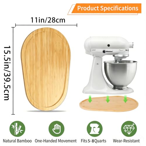 Bamboo Sliding Tray for 5-8 Quart Stand Mixers, Non-Slip Countertop Slider