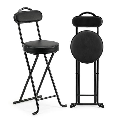 24-Inch Portable Folding Bar Stool with Backrest, Heavy Duty Collapsible Chair