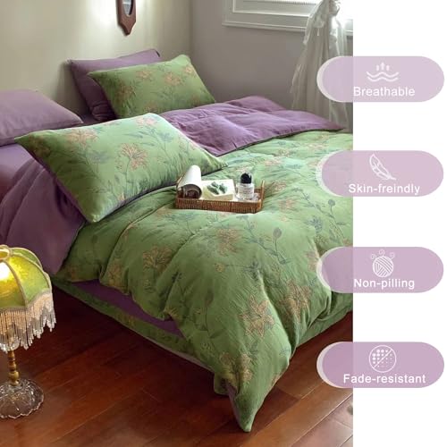 Linen Cotton Floral Jacquard Duvet Cover Set - 3 Piece Queen Bedding