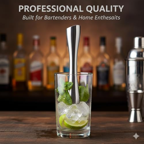 Yulatik 1 Pack Stainless Steel Cocktail Muddler 8 Inch Bar Tool for Mojitos & Old Fashioned
