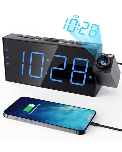 Projection Alarm Clock with 7" Blue LED Display and USB Charging Port