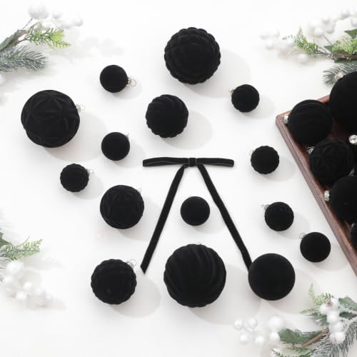 36pcs Velvet Christmas Ball Ornaments Set – Hiecreafy Black (3 Sizes, 4 Shapes)