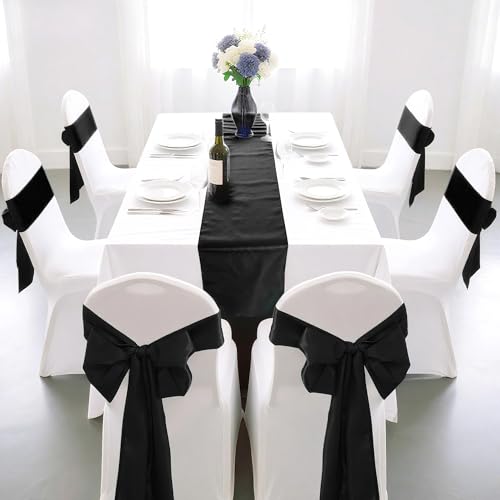 Yeabwps Black Satin Table Runner 12 x 108 Inches, Pack of 4 for Weddings & Parties