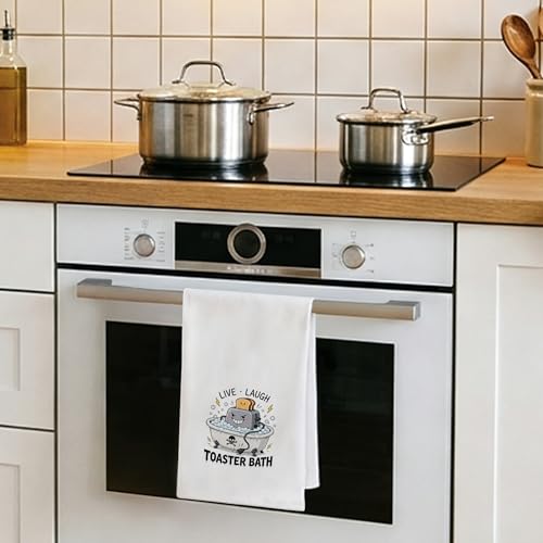 Toaster Bath Funny Kitchen Dish Towels - Live Laugh Decor, 16x24 Inch