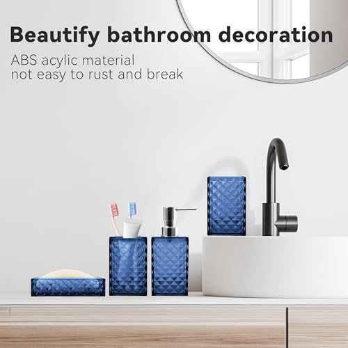 4-Piece Blue Bathroom Accessory Set with Diamond Pattern Design