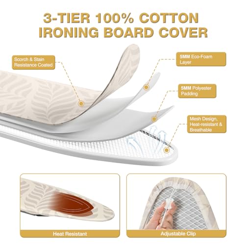 Over-the-Door Ironing Board with Iron Storage, 36 x 12 Inch Foldable Board