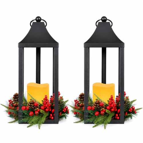 Bdor 15.7in Flameless LED Pinecone Lantern - Black Metal Holiday Decoration