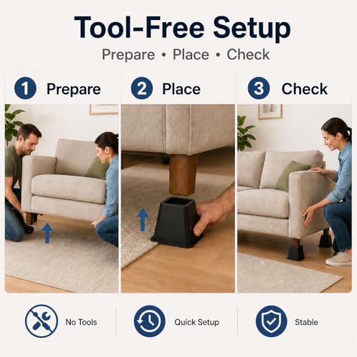 Heavy Duty Bed Risers 3 Inch - 2,000 lbs Capacity Furniture Lifters (4 Pack)