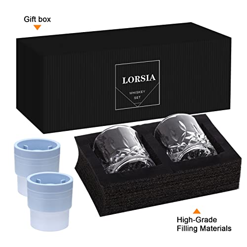 Crystal Whiskey Glass Set of 4 with 2 Large Ice Ball Molds - 10 Oz