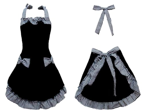 Adjustable Kitchen Apron with 2 Pockets - Cotton Blend Cooking Bib