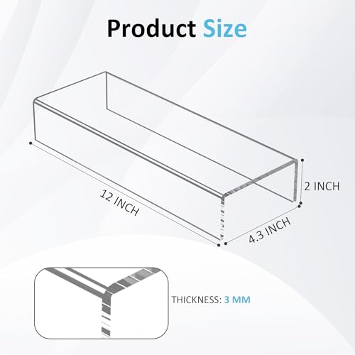 Clear Acrylic Display Risers - 12x4.3x2 Inch Shelf Organizers (2 Pack)