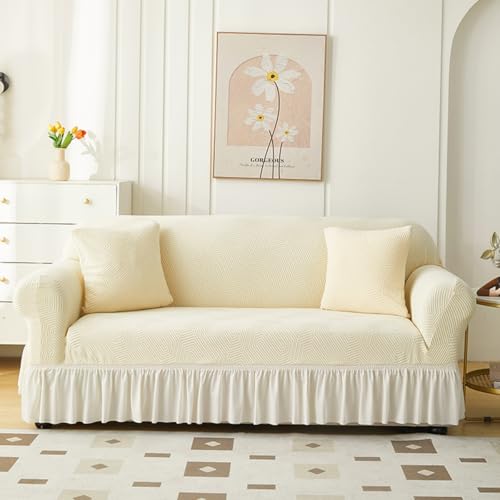 Double Seat Sofa Slipcover with Ruffle Skirt - Leaf Pattern
