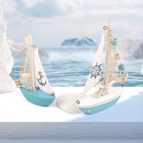 Mini Wooden Sailboat Model Set - 2 Pcs Nautical Home Decor for Desktop