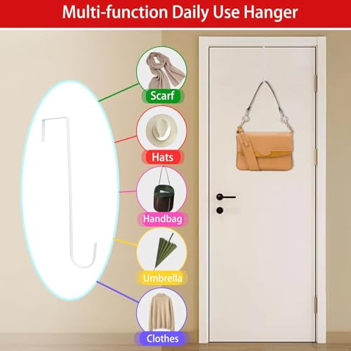 12-Inch White Metal Over the Door Wreath Hanger for Front Door Decor