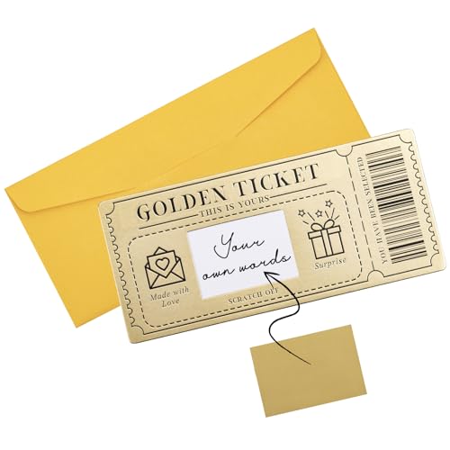 A-1 Piece Golden Ticket Scratch-off Card with Envelope - Personalized Surprise Gift for Birthdays, Valentine's Day, Christmas, and Special Occasions
