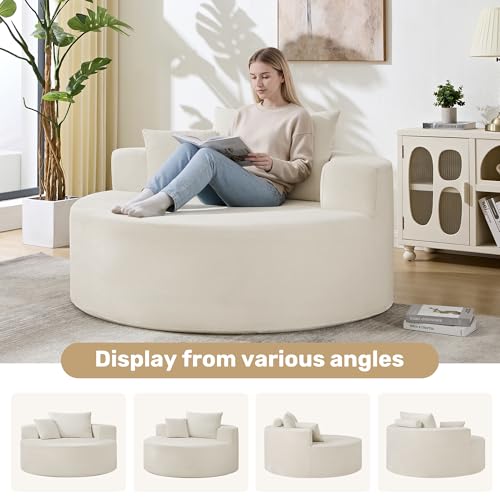 55-Inch Oversized Round Chaise Longue Chair, Upholstered Deep Seat Lounge