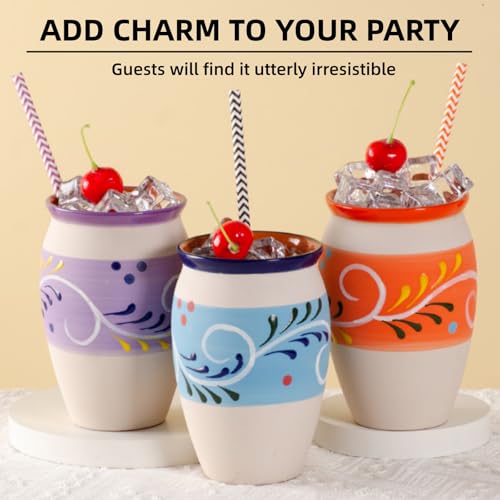 Covzoe 6 Pack 12oz Hand Painted Clay Cantarito Cups for Margaritas & Cocktails