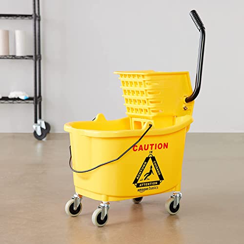 Commercial Side Press Wringer Mop Bucket on Wheels - 35 Quart, Yellow