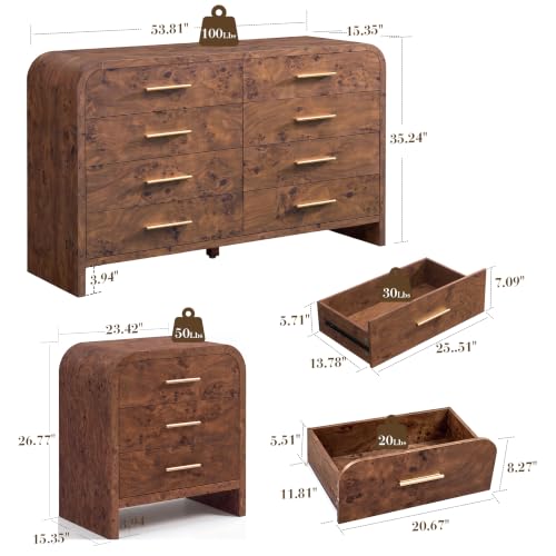 3-Piece Bedroom Furniture Set: 8-Drawer Dresser & 2 Nightstands