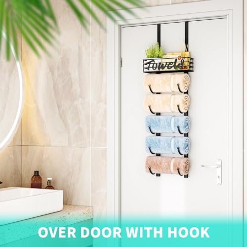 HapiRm 6-Tier Over the Door & Wall Mount Towel Rack with Storage Basket