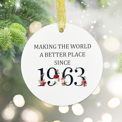60th Birthday Gift Ornament for Women & Men - Ceramic Keepsake - Making the World a Better Place Since 1963 - 60 Years Old Gift - Variation: 60th Birthday