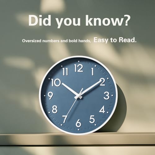 8 Inch Silent Wall Clock - Non-Ticking Analog Clock with 3D Easy-Read Digits