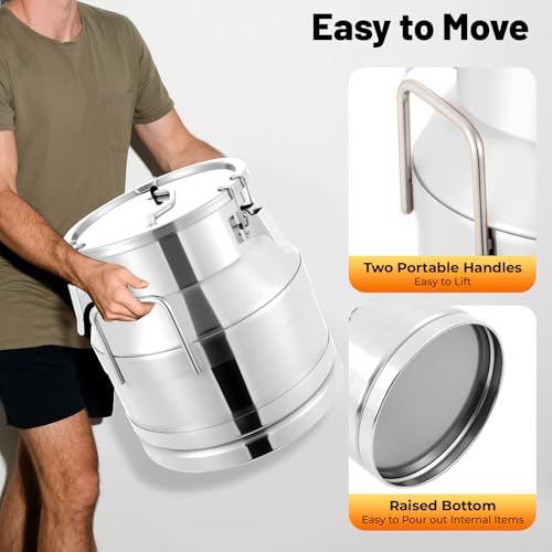20L Stainless Steel Milk Can with Lid & Handle - Heavy Duty, Leakproof, Food-Grade