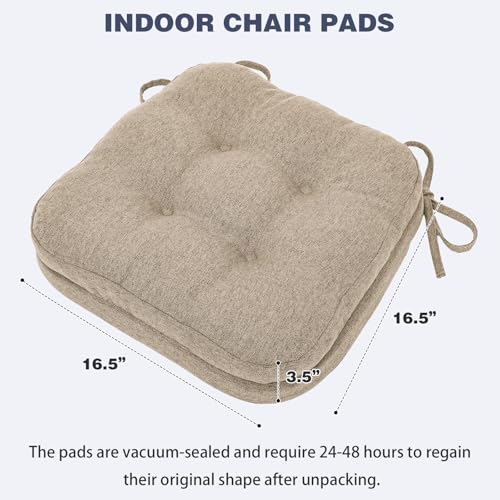 Dining Chair Cushions, Memory Foam Seat Pads, 16.5-inch, 6 Pack, Khaki
