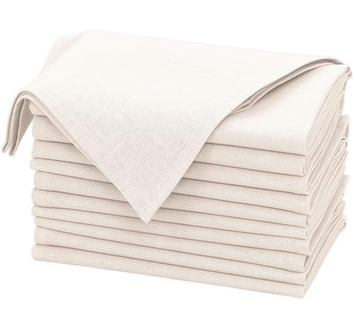 Linen Cotton Blend Cloth Napkins Set of 12 - 18x18 Inch Ivory Table Napkins