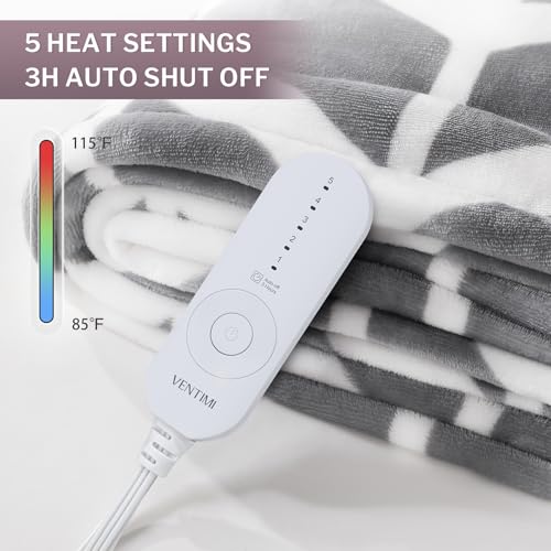 Heated Throw Blanket with 5 Heat Levels & Auto Shut Off - Grey