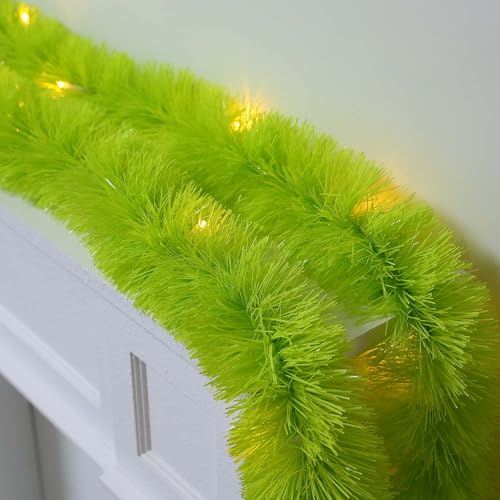 UZKEW 20 Feet Lemon Green Christmas Garland with Lights - Battery Operated, Pre-Lit, 40 Warm White LEDs, Indoor Outdoor Decor, Variation 1