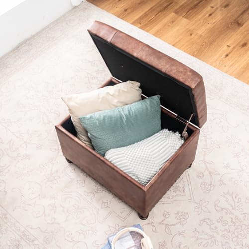 24-Inch Rectangular Tufted Storage Ottoman with Upholstered Leathaire Bench