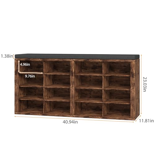 16-Cube Shoe Storage Bench with Washable Cushion, Entryway Shoe Organizer