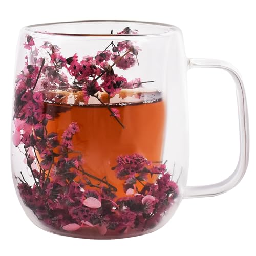 Pink Preserved Flower Double Wall Glass Coffee Mug 13oz - Gift for Women