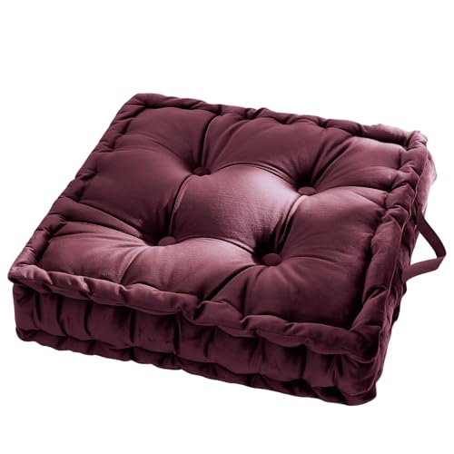 VCTOPS Christmas Square Velvet Seat Cushion 16.5x16.5x4 Inch Red Handle Tufted