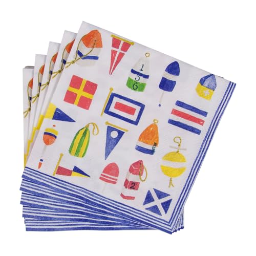 Caspari Nantucket Paper Cocktail Napkins - 20 Count, Eco-Friendly, Model 1