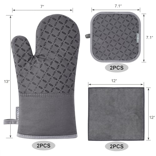 Heat-Resistant Silicone Oven Mitts and Pot Holders Set, 6-Piece - Grey