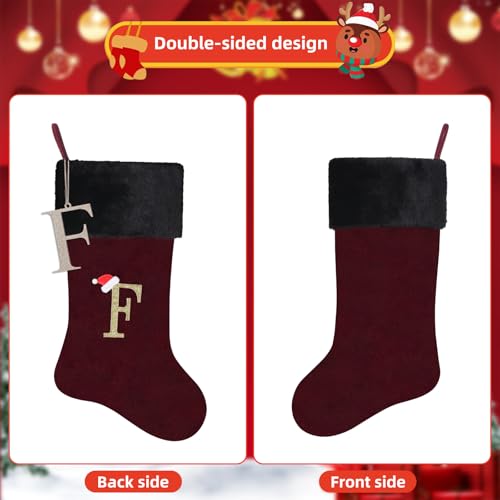 Personalized Burgundy Velvet Christmas Stocking with Gold Monogram, 20-Inch