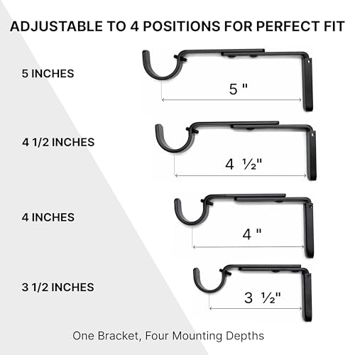 Adjustable Heavy Duty Curtain Rod Brackets with Magnetic Cover, 2 Pack