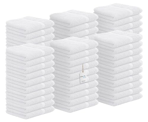 Avalon Towels White Pack of 60 12x12 Inch Cotton Washcloths - Soft & Absorbent