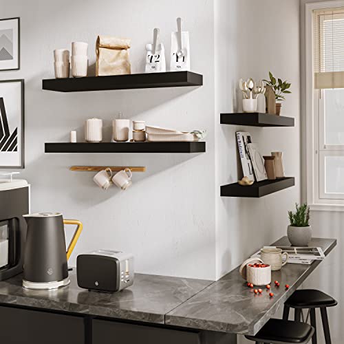 Floating Wall Shelves 24 x 6 Inch, Modern Decorative Hanging Shelves, Set of 2