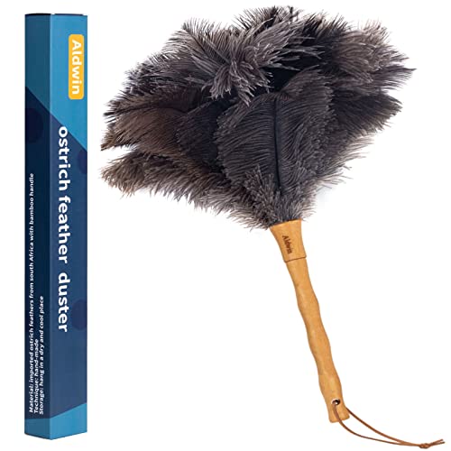 16-Inch Natural Ostrich Feather Duster with Wooden Handle for Cleaning
