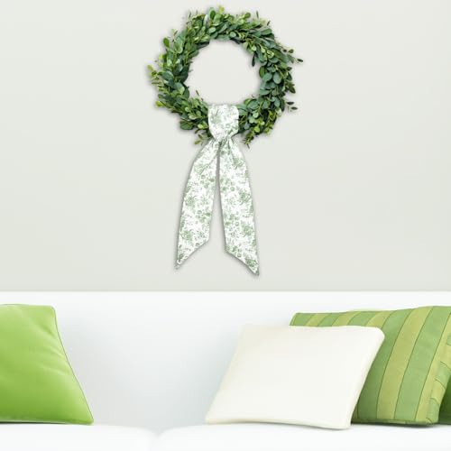 Green Floral Wreath Sash 2 Pcs Chinoiserie Garland Ribbon for Front Door Decor