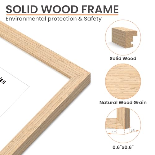 Natural Solid Wood 8x10 Picture Frame with 5x7 Mat for Wall or Tabletop